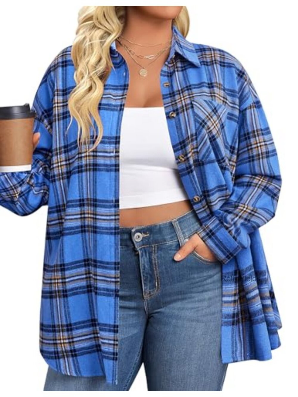 Women's Plus Size Plaid Flannel Shirt Long Sleeve Button Down Casual Blouse Top